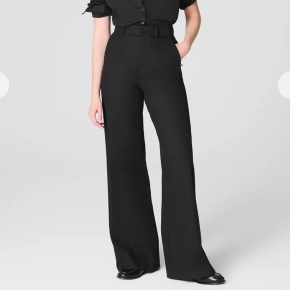 NWT- Spanx Perfect Ponte Smoothing Stretch Twill Wide Leg Dress Pant - Black - L - Picture 2 of 8